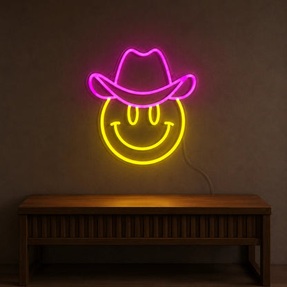 Cowboy Hat Smiley Face LED Neon Sign - Shineneon
