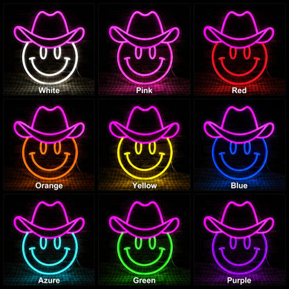 Cowboy Hat Smiley Face LED Neon Sign - Shineneon