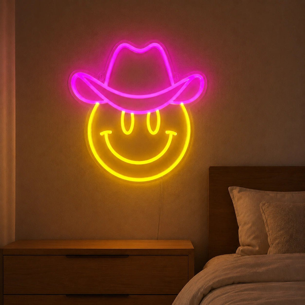 Cowboy Hat Smiley Face LED Neon Sign - Shineneon