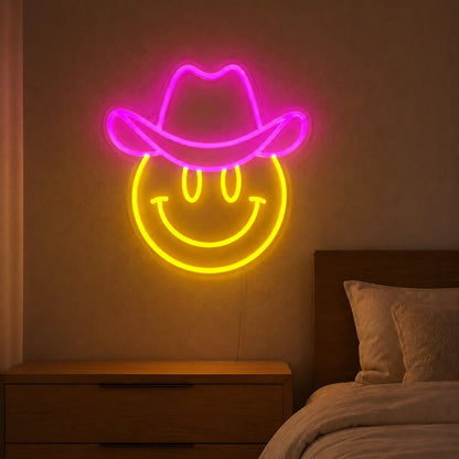 Cowboy Hat Smiley Face LED Neon Sign - Shineneon