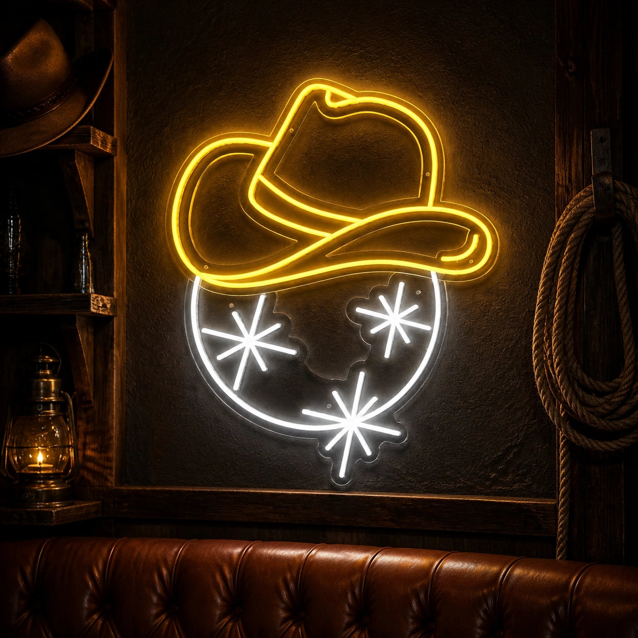 Cowboy Hat Sparkle Stars Vintage LED Neon Sign high-converting product image