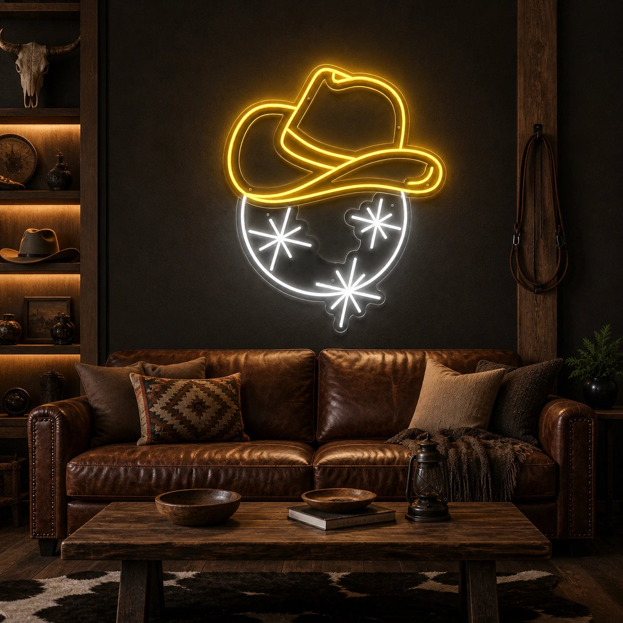Cowboy Hat Sparkle Stars Vintage LED Neon Sign real lifestyle scene