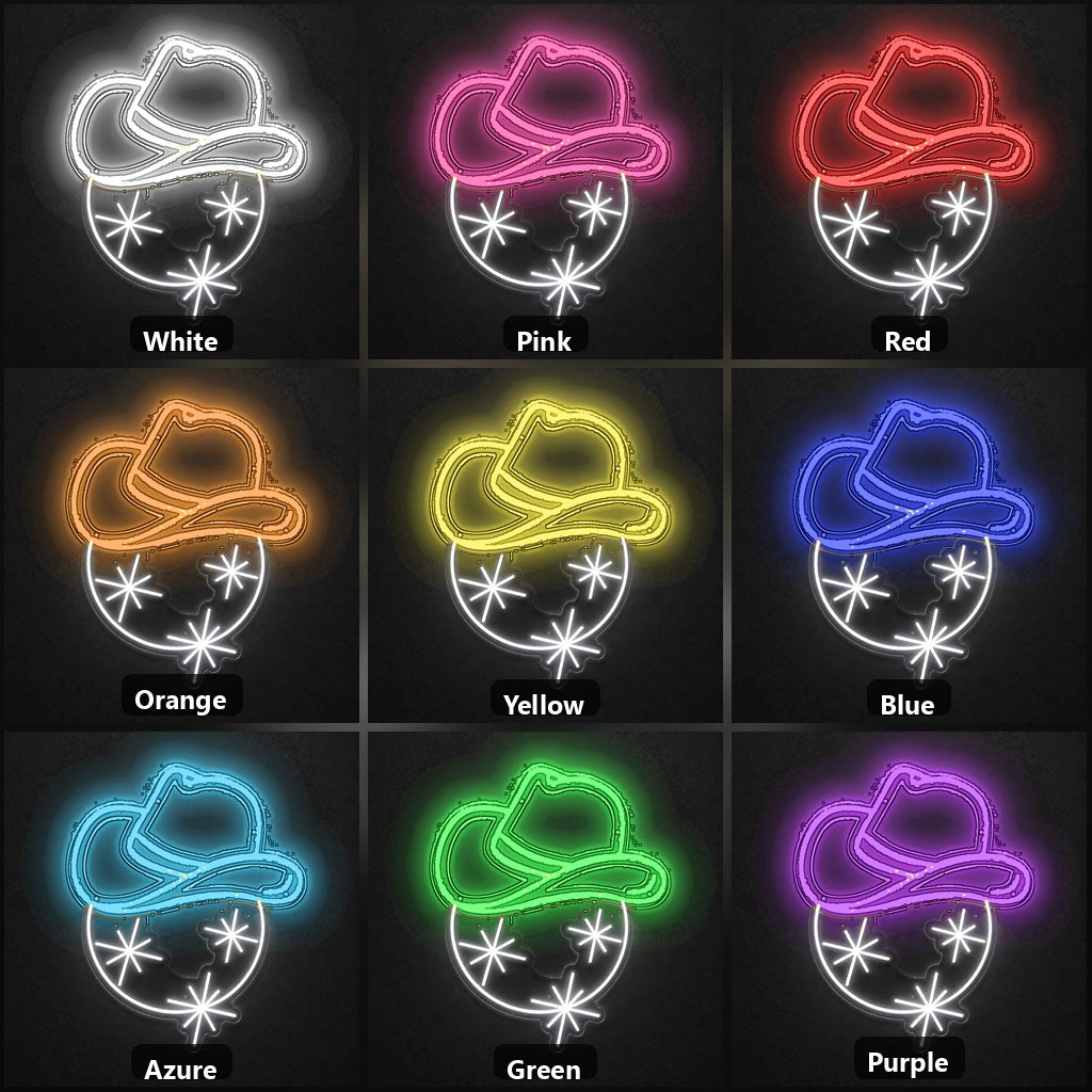 Cowboy Hat Sparkle Stars Vintage LED Neon Sign color grid