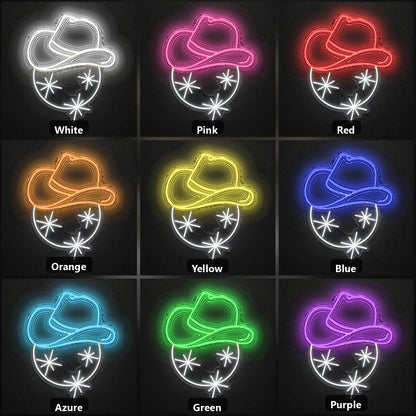 Cowboy Hat Sparkle Stars Vintage LED Neon Sign color grid