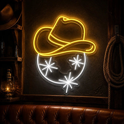 Cowboy Hat Sparkle Stars Vintage LED Neon Sign - Shineneon