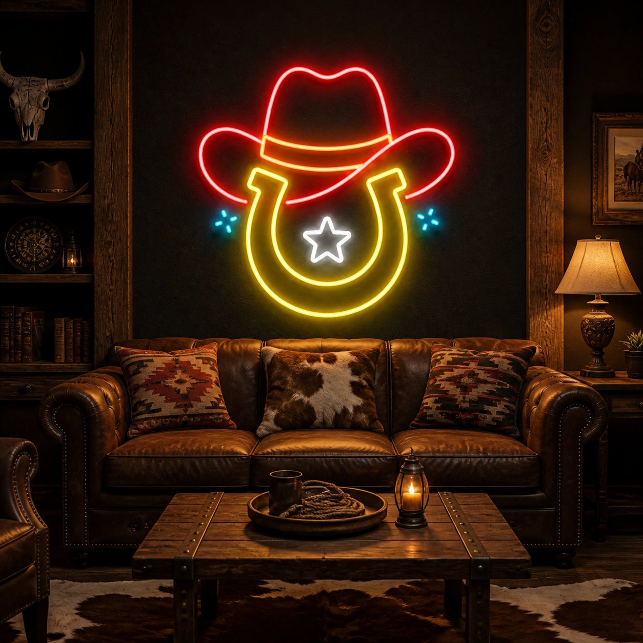 Cowboy Hat Star Horseshoe Vintage LED Neon Sign real lifestyle scene