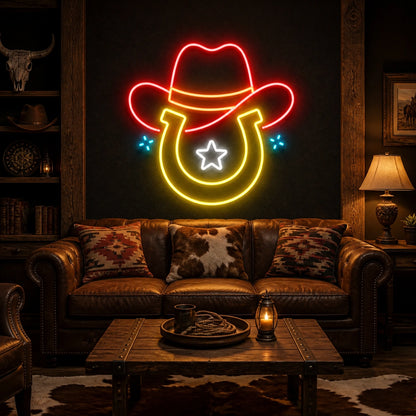 Cowboy Hat Star Horseshoe Vintage LED Neon Sign real lifestyle scene