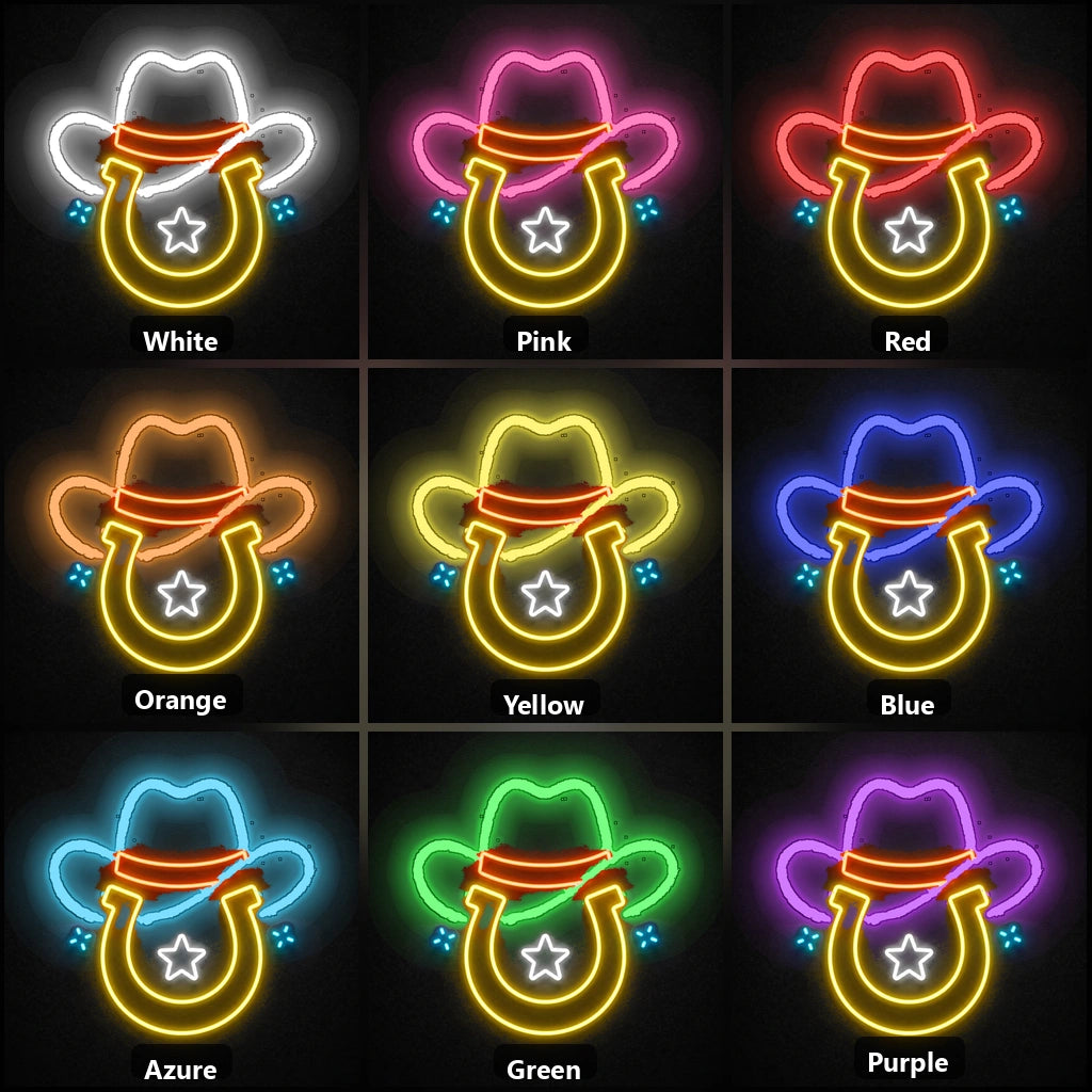 Cowboy Hat Star Horseshoe Vintage LED Neon Sign color grid