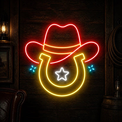 Cowboy Hat Star Horseshoe Vintage LED Neon Sign - Shineneon
