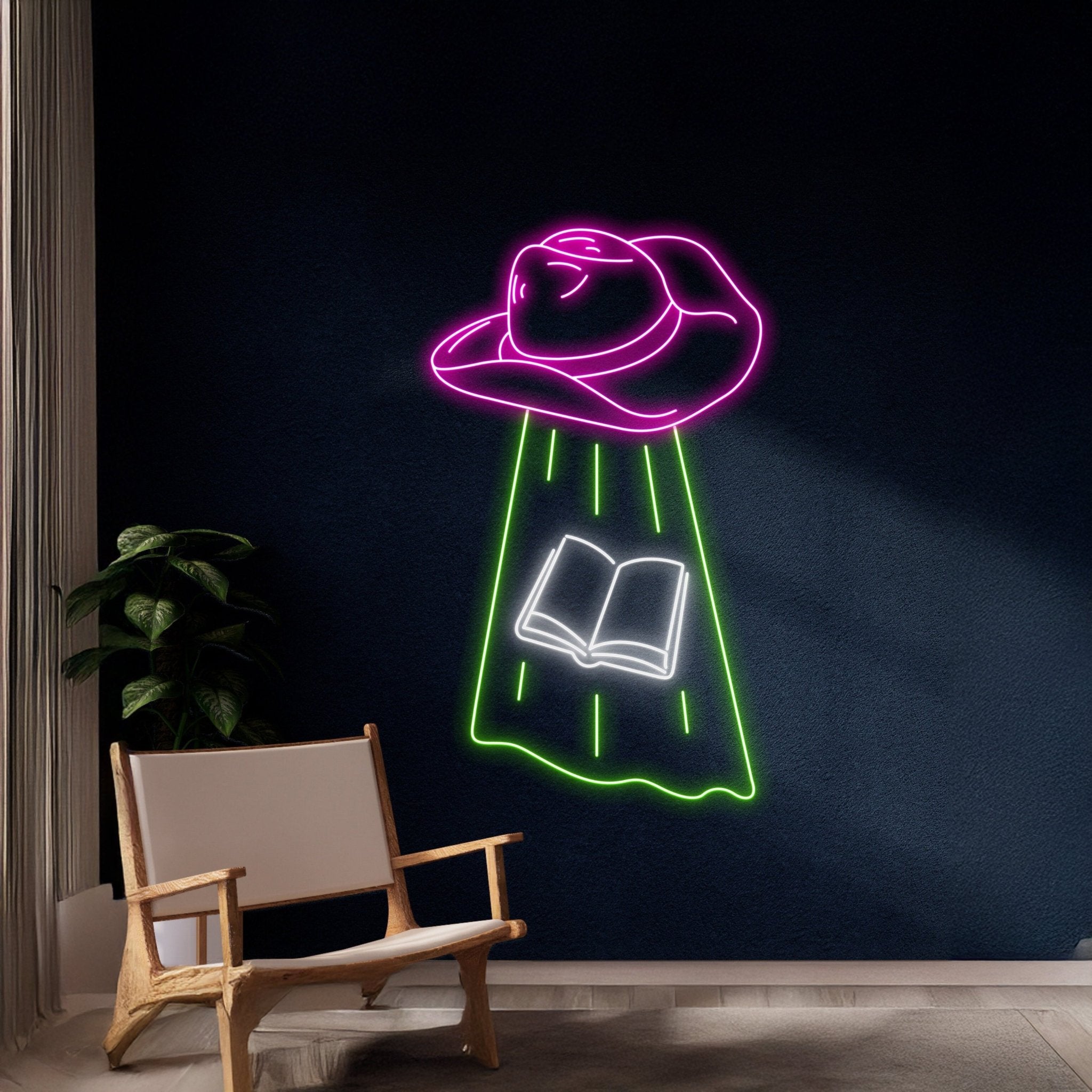 Cowboy Hat Ufo Abduction Book Neon Light - Shineneon
