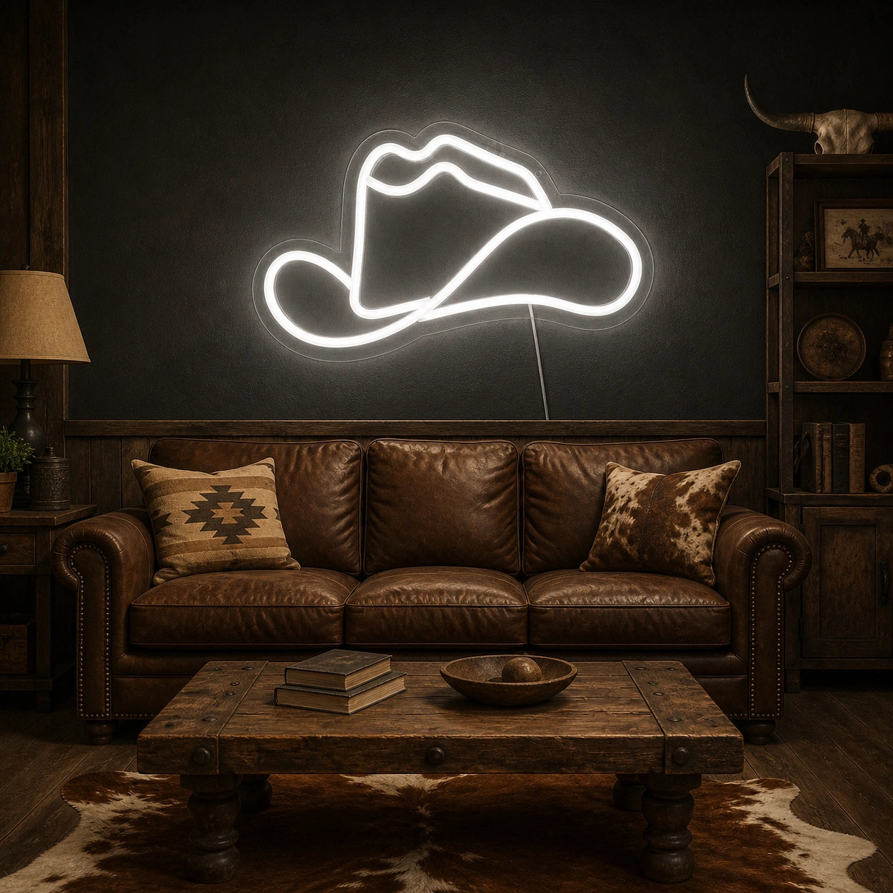 Cowboy Hat With Lasso Brim Vintage LED Neon Sign real lifestyle scene