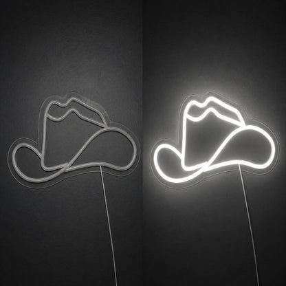Cowboy Hat With Lasso Brim Vintage LED Neon Sign day and night comparison