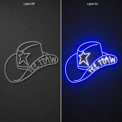 Cowboy Hat With Yee Haw LED Neon Sign Garage Neon Sign day and night comparison