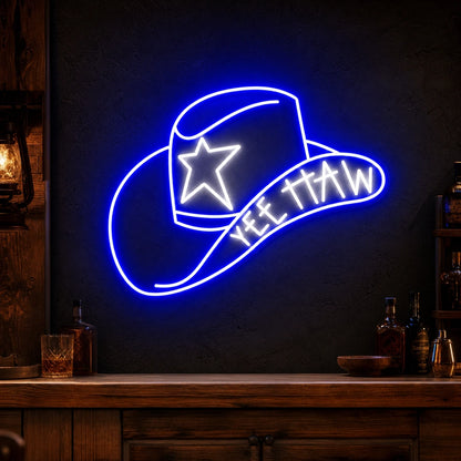 Cowboy Hat With Yee Haw LED Neon Sign Home Garage Wall Decoration high-converting product image