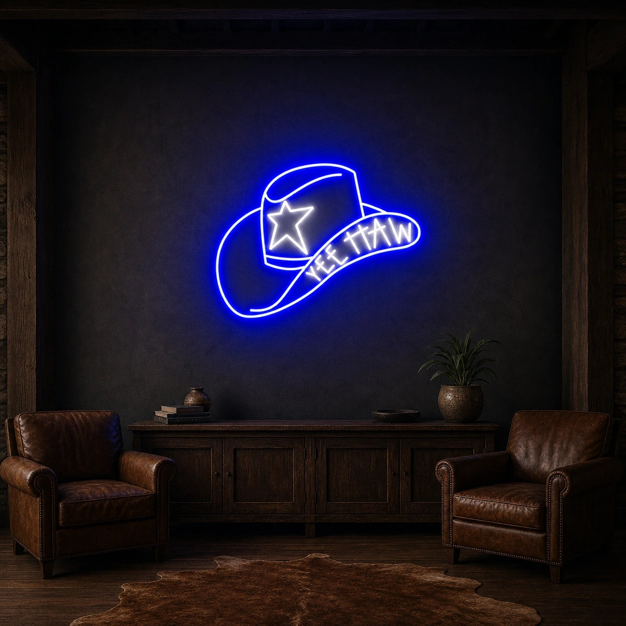 Cowboy Hat With Yee Haw LED Neon Sign Home Garage Wall Decoration size image