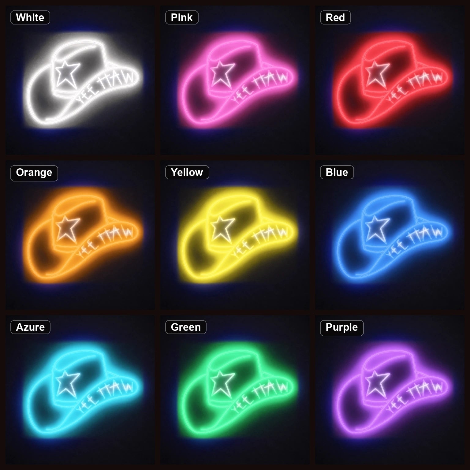 Cowboy Hat With Yee Haw LED Neon Sign Home Garage Wall Decoration color grid
