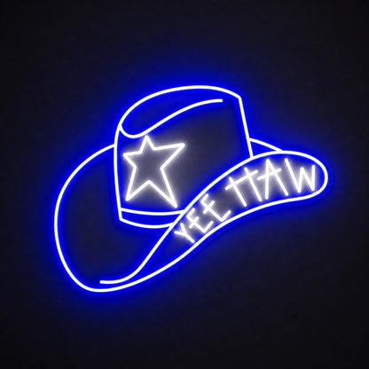 Cowboy Hat With Yee Haw LED Neon Sign Home Garage Wall Decoration main product image