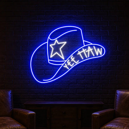 Cowboy Hat With Yee Haw LED Neon Sign Man Cave Neon Sign - Shineneon