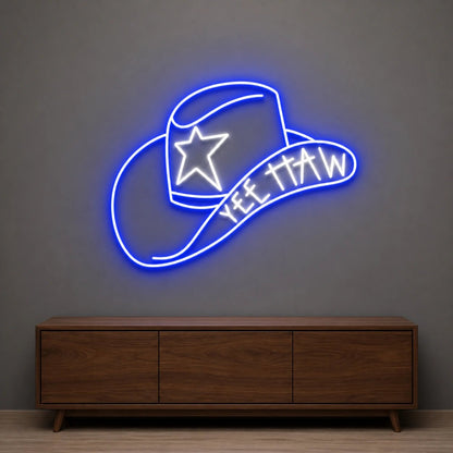 Cowboy Hat With Yee Haw LED Neon Sign Man Cave Neon Sign - Shineneon