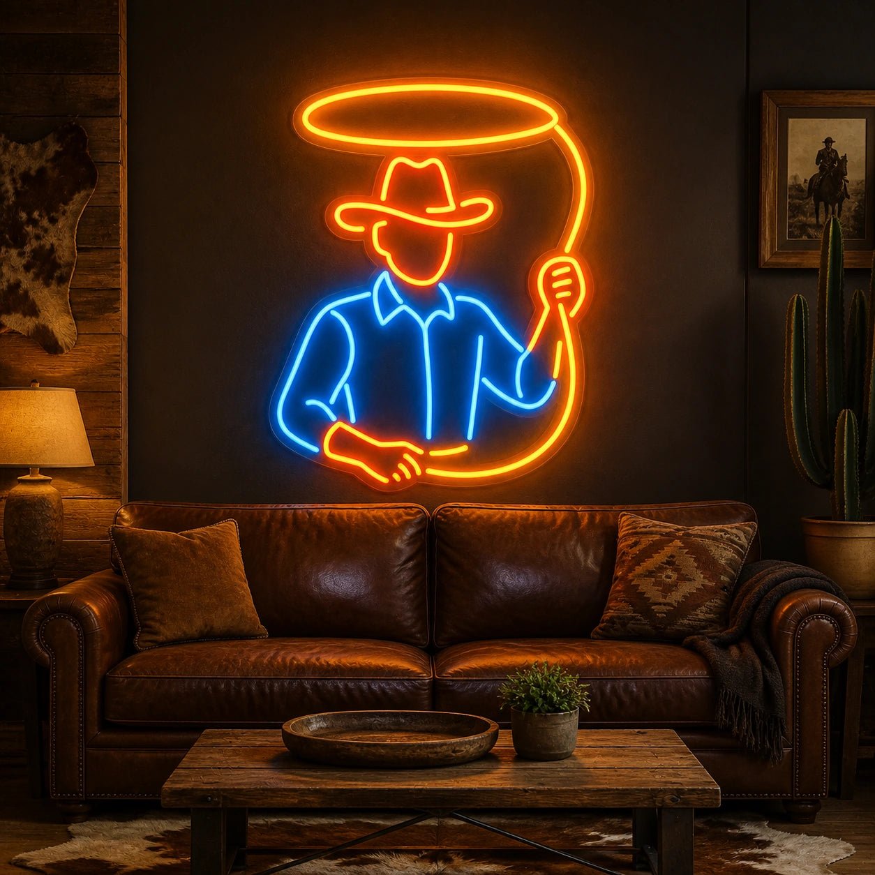 Cowboy Holding Lasso Vintage LED Neon Sign - Shineneon