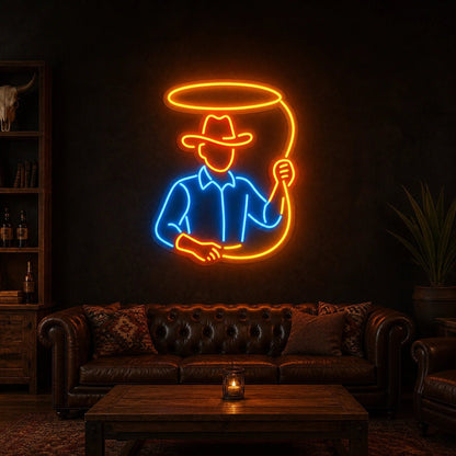 Cowboy Holding Lasso Vintage LED Neon Sign - Shineneon
