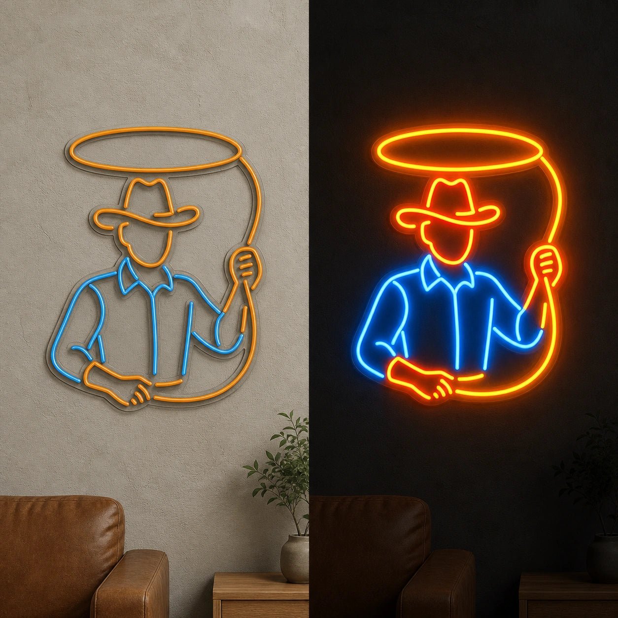 Cowboy Holding Lasso Vintage LED Neon Sign - Shineneon