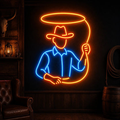 Cowboy Holding Lasso Vintage LED Neon Sign - Shineneon