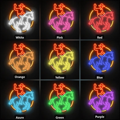 Cowboy Horse Circle Vintage LED Neon Sign color grid