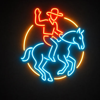 Cowboy Horse Circle Vintage LED Neon Sign main product image