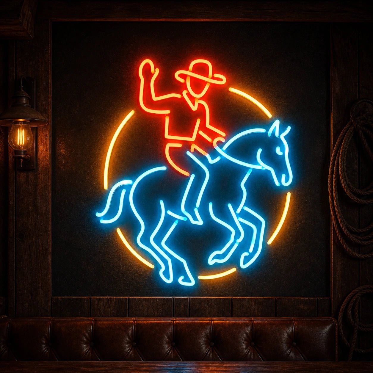Cowboy Horse Circle Vintage LED Neon Sign - Shineneon