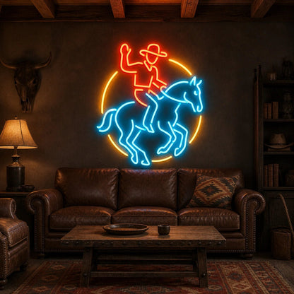 Cowboy Horse Circle Vintage LED Neon Sign - Shineneon