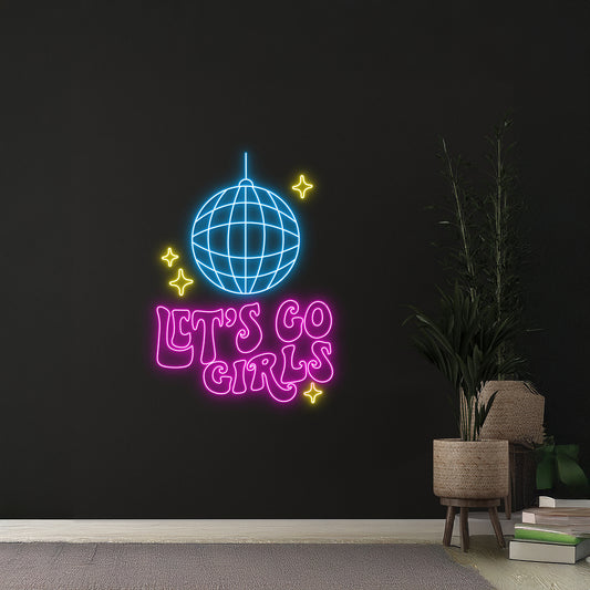 Cowboy Lets Go Girls Disco Ball Neon Sign