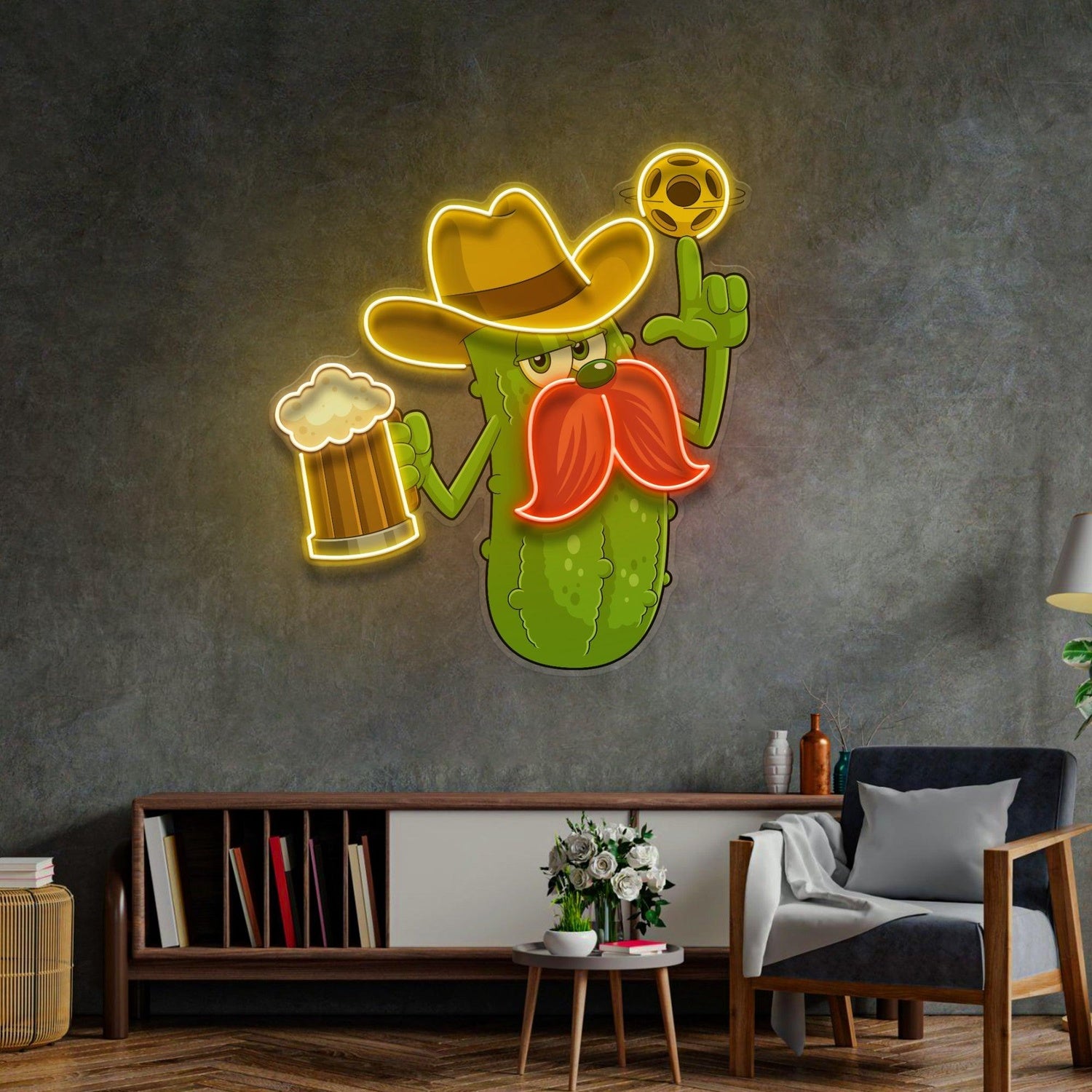 Cowboy Pickle Cartoon Beer Uv Printed Led Neon Sign For Bar Restaurant Decor | Shineneon