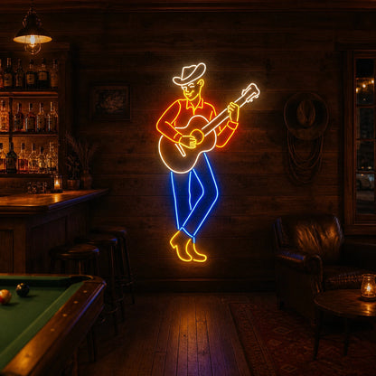 Cowboy Playing Acoustic Guitar Vintage LED Neon Sign size image