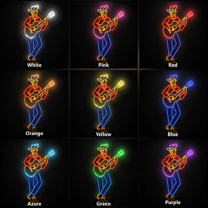 Cowboy Playing Acoustic Guitar Vintage LED Neon Sign color grid