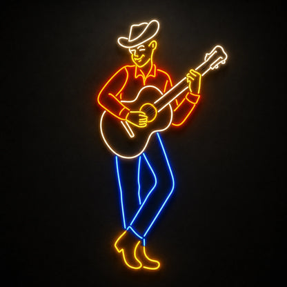 Cowboy Playing Acoustic Guitar Vintage LED Neon Sign main product image