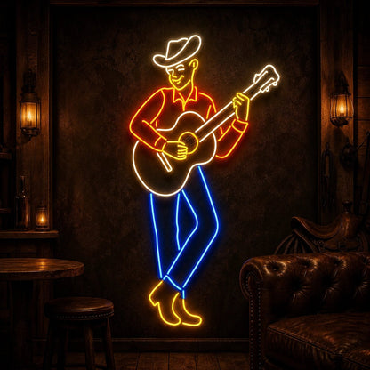 Cowboy Playing Acoustic Guitar Vintage LED Neon Sign - Shineneon