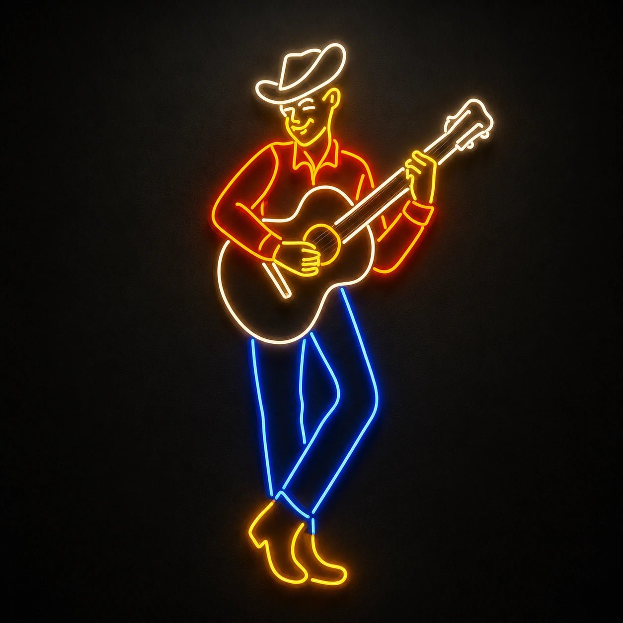 Cowboy Playing Acoustic Guitar Vintage LED Neon Sign - Shineneon
