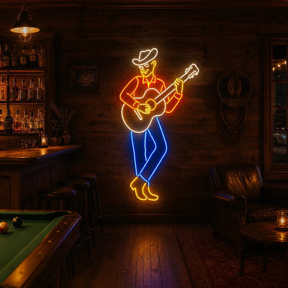 Cowboy Playing Acoustic Guitar Vintage LED Neon Sign - Shineneon