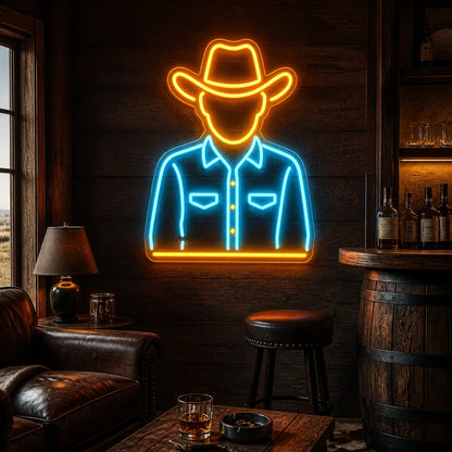 Cowboy Portrait Shirt Hat Vintage LED Neon Sign real lifestyle scene