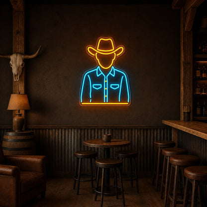 Cowboy Portrait Shirt Hat Vintage LED Neon Sign size image