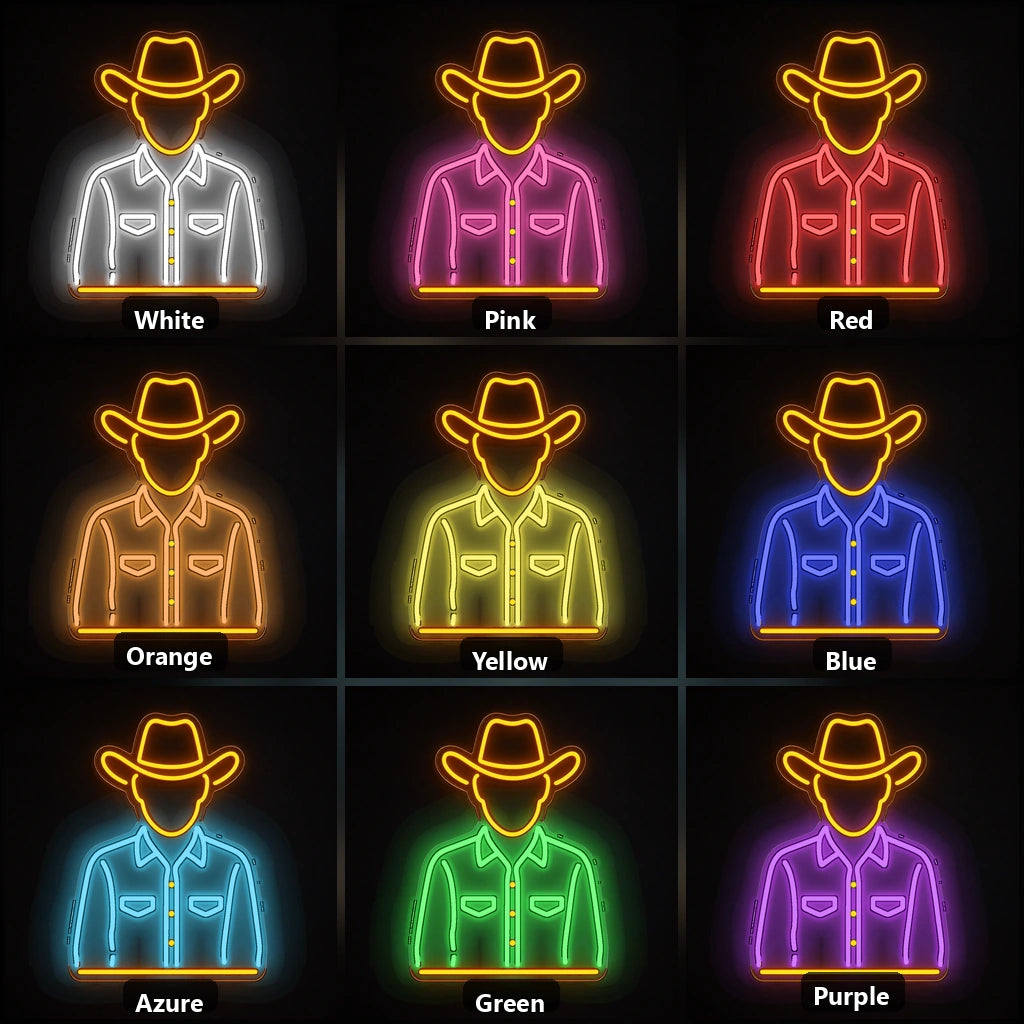 Cowboy Portrait Shirt Hat Vintage LED Neon Sign color grid