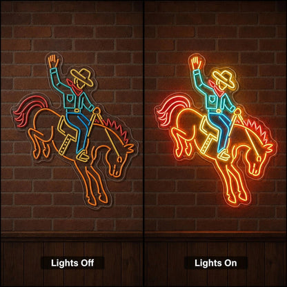Cowboy Riding Bucking Horse LED Neon Sign - Shineneon