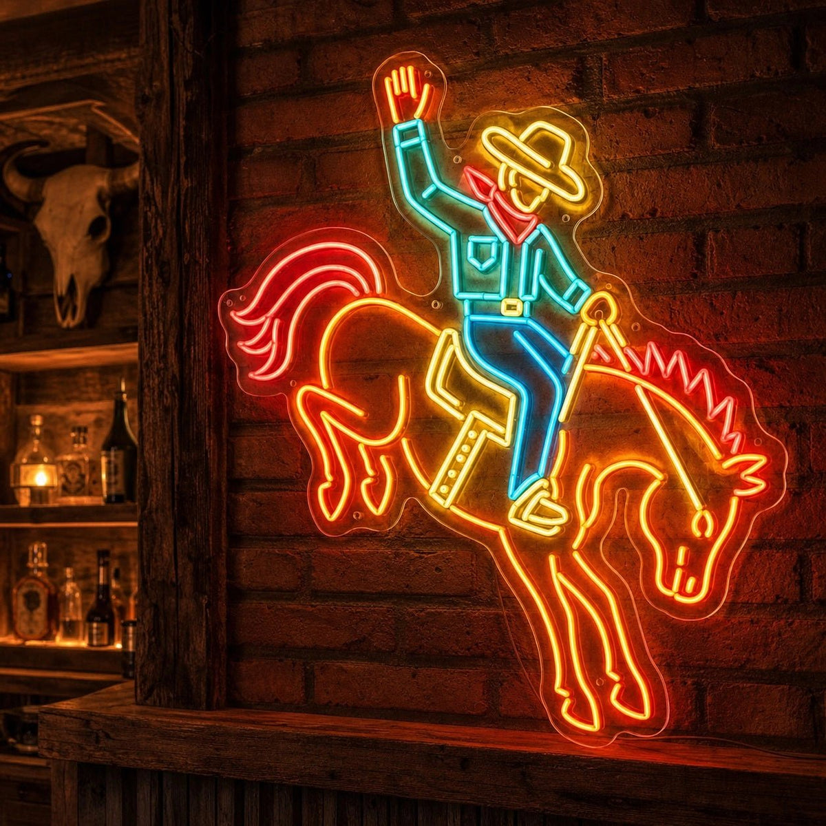 Cowboy Riding Bucking Horse LED Neon Sign - Shineneon