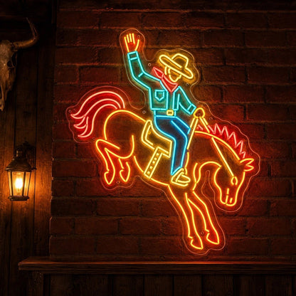 Cowboy Riding Bucking Horse LED Neon Sign - Shineneon