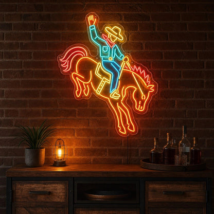 Cowboy Riding Bucking Horse LED Neon Sign - Shineneon