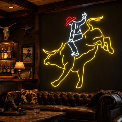 Cowboy Riding Bull Vintage LED Neon Sign - Shineneon
