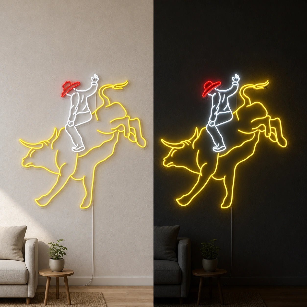 Cowboy Riding Bull Vintage LED Neon Sign - Shineneon