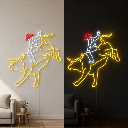 Cowboy Riding Bull Vintage LED Neon Sign - Shineneon