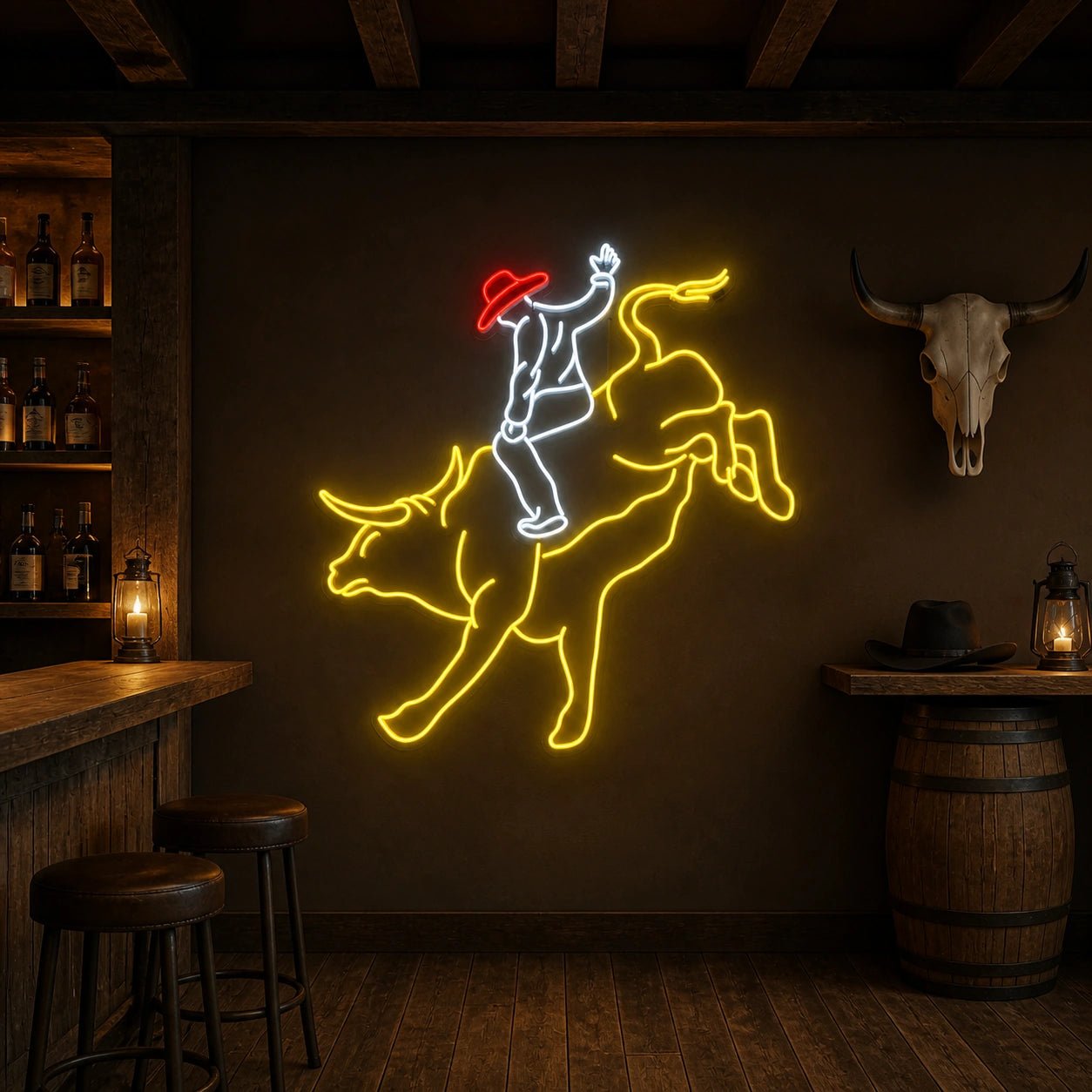 Cowboy Riding Bull Vintage LED Neon Sign - Shineneon